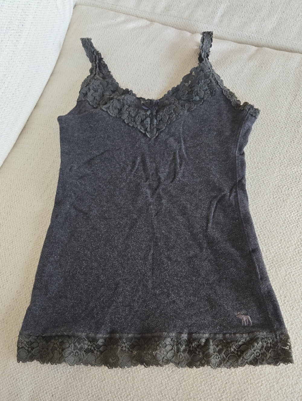Vintage Y2K Abercrombie & Fitch 2000s Lace Bow Trim Fitted Cami Fairy Tank Top S